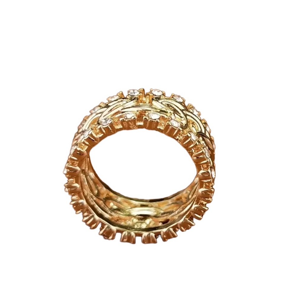 Gold Braided Band Ring with Rhinestone Accents